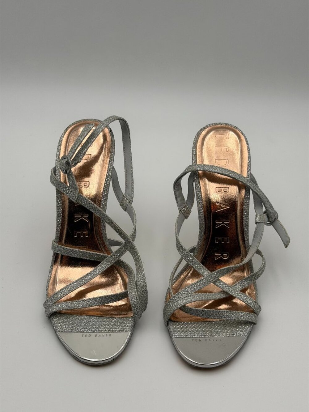 Ted Baker Silver Strappy Heels. 9.5